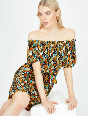 Floral Print Bardot Mini Dress | Women ...